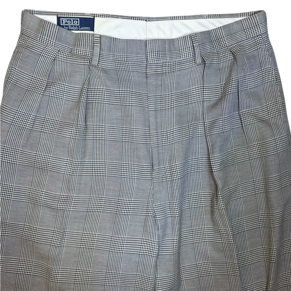 Polo Ralph Lauren Men’s Pleated Cuffed Suit Trouser Beige Black Plaid Size 36x30 - Picture 1 of 13